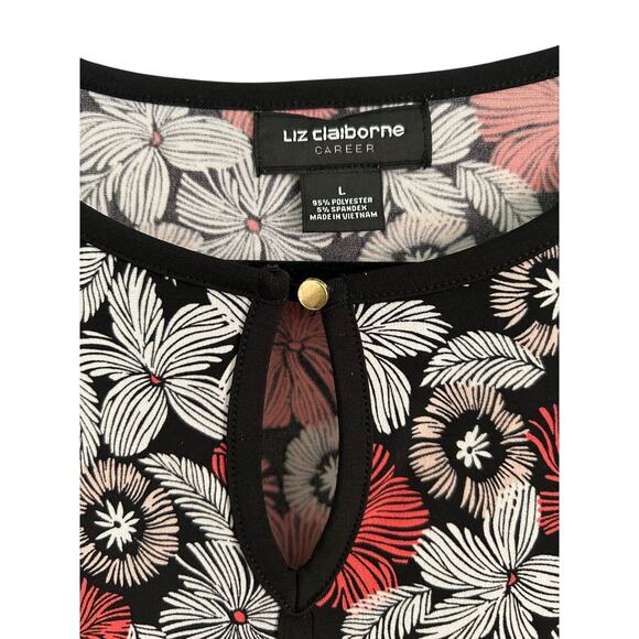 VGC Liz Claiborne Career Floral Long Sleeve Tie-detail Cuffs Pull Over Top-Large - Picture 2 of 7